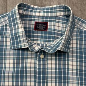 Untuckit Maxville WF Dress Shirt Men's Size XL Plaid Blue Cotton Style 40460